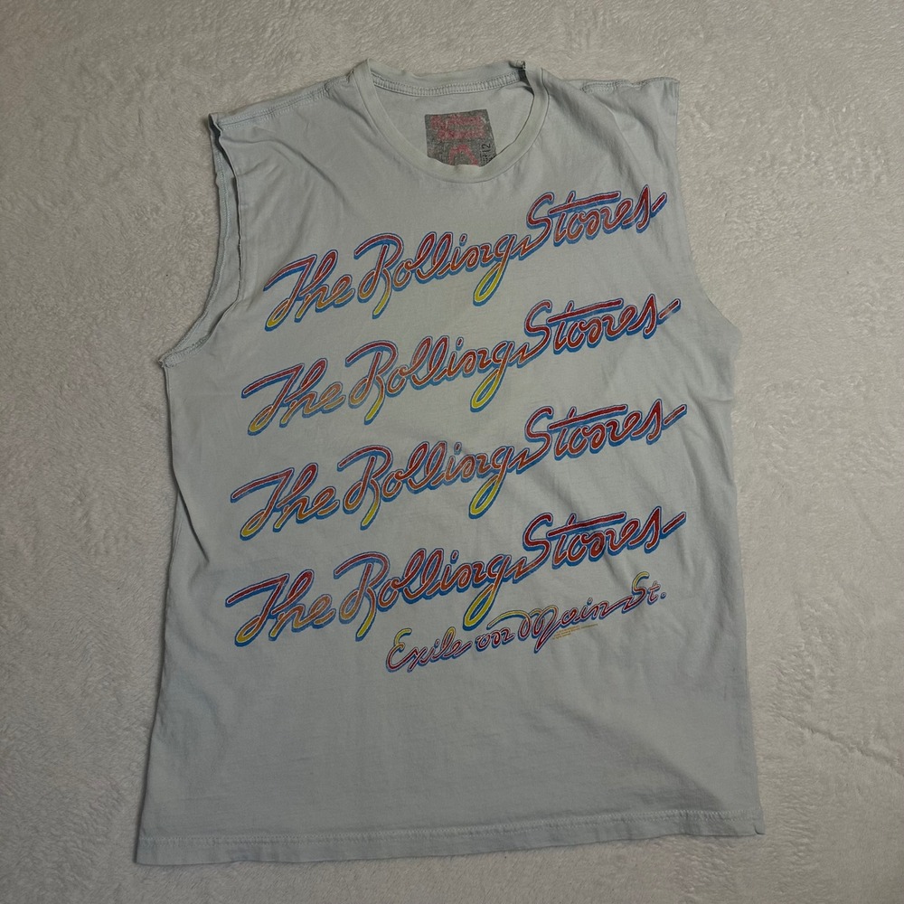 Rolling Stones Exile on Main St Mens Sleeveless Graphic T-Shirt White M Band Tee